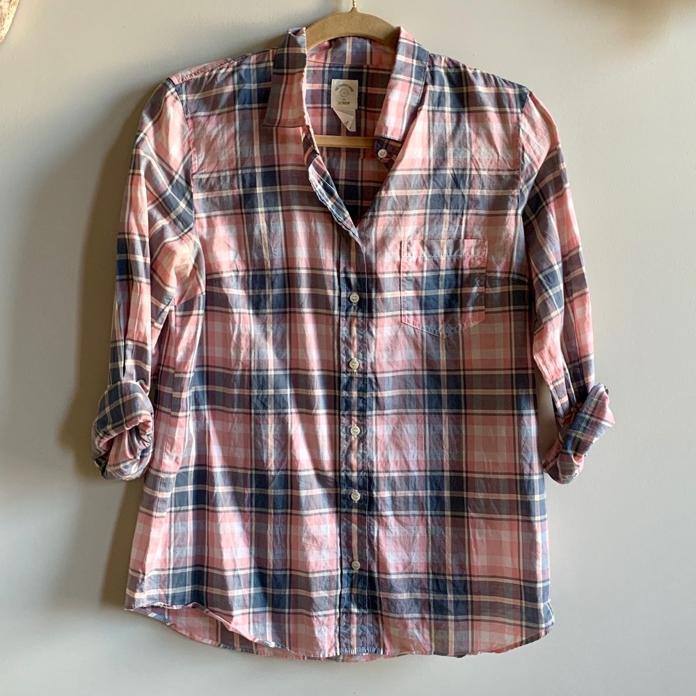 J. Crew Pink and Blue Plaid Button Down Shirt